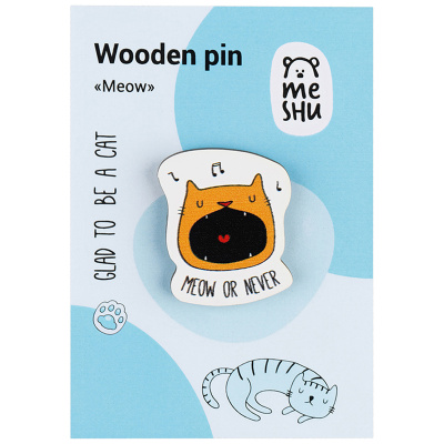 Значок деревянный MESHU "Meow", 2,9*3,4 см