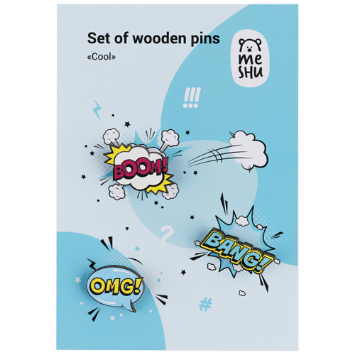 Набор деревянных значков MESHU "Cool", прямая УФ-печать, 3шт.