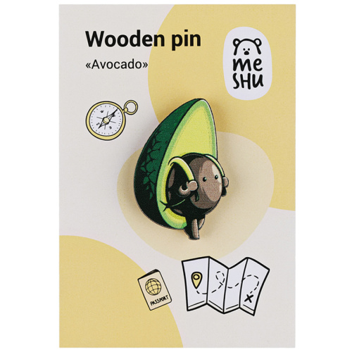 Значок деревянный MESHU "Avocado", 2,6*3,9 см