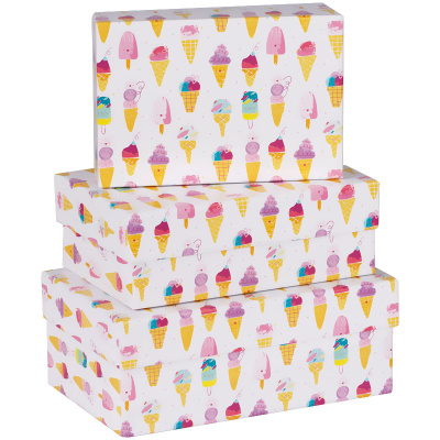 Набор прямоугольных коробок 3в1, MESHU "Ice creams", (19*12*7,5-15*10*5см)