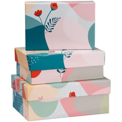 Набор прямоугольных коробок 3в1, MESHU "Fleur", (19*12*7,5-15*10*5см)