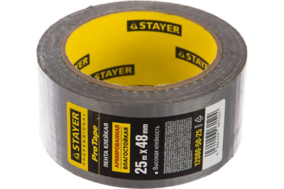 Армированная лента, STAYER, универсальная, влагостойкая, 48 мм х 25 м, серебристая
