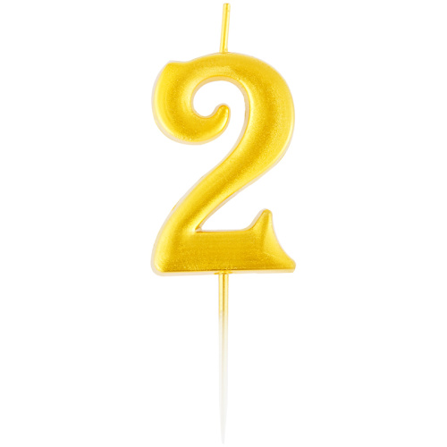 Свеча для торта с держателем MESHU "Цифра 2", 5,2 см, золотая