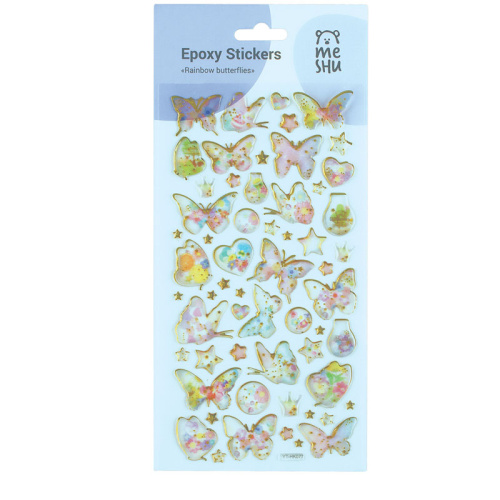 Наклейки гелевые MESHU "Rainbow butterflies", 10*22см, 57 наклеек