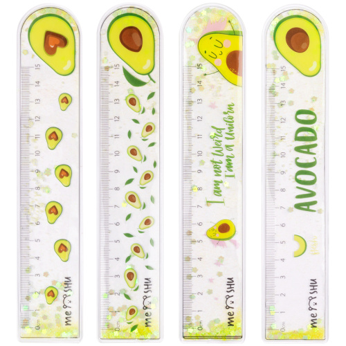 Линейка пластиковая MESHU "Avocado" 15 см, с блестками, гибкая, ассорти, европодвес