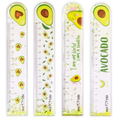 Линейка пластиковая MESHU "Avocado" 15 см, с блестками, гибкая, ассорти, европодвес
