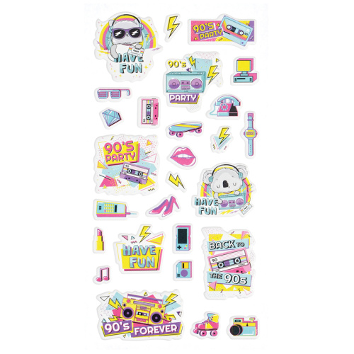 Наклейки объемные MESHU "90 s party", 10*24см, 27 наклеек