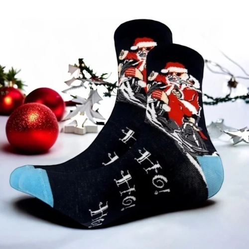 Носки серии Рождество и Новый год "Санта байкер", р-р 39-43 (черный/голубой)