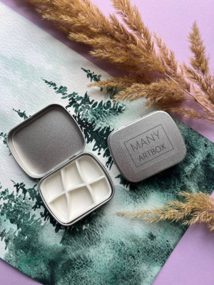 Палетка для красок "6 ячеек"6х5 см, цвет серебро, пластик белый