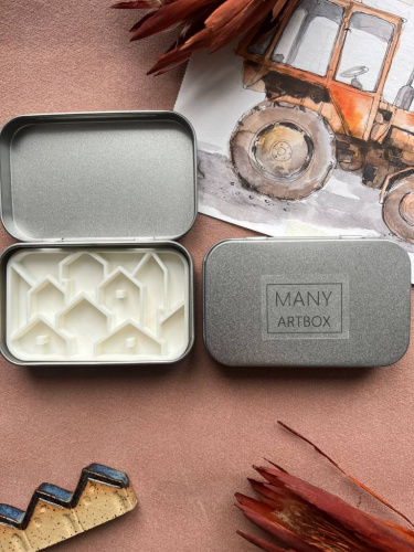 Палетка для красок "Домики" 9х6 см, цвет серебро, пластик белый