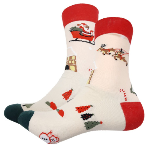 Носки Рождество и Новый год "Сани в небе" р-р 39-43 (бежевый/розовый/красный)