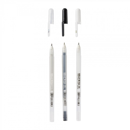 Набор ручек гелевых Sakura 3 шт, цвета белая, черная, прозрачная