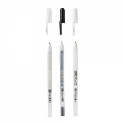 Набор ручек гелевых Sakura 3 шт, цвета белая, черная, прозрачная