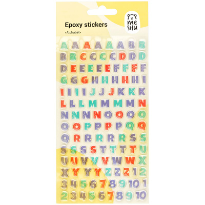 Наклейки гелевые MESHU "Alphabet", 10*22см, 122 наклейки