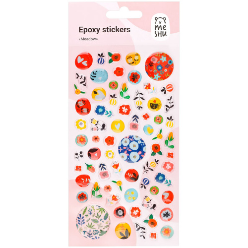 Наклейки гелевые MESHU "Meadow", 10*22см, 74 наклейки
