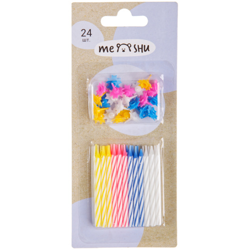Свечи для торта с держателями MESHU "Мини", 2-х цветные, 5,5 см, 24 шт, блистер