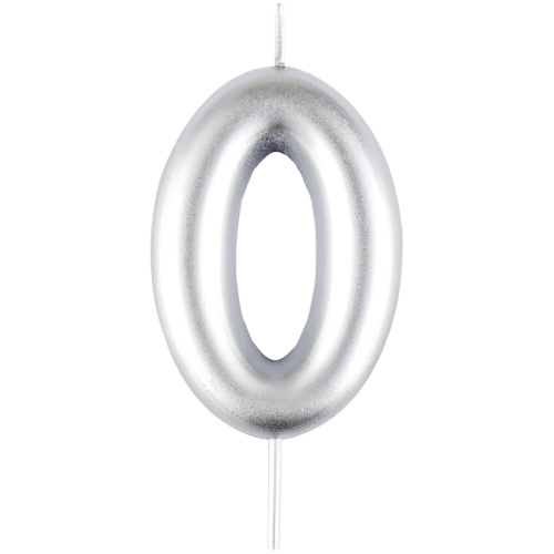 Свеча для торта с держателем MESHU "Цифра 0", 6 см, серебряная, блистер