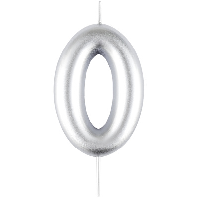 Свеча для торта с держателем MESHU "Цифра 0", 6 см, серебряная, блистер
