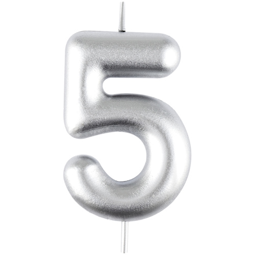 Свеча для торта с держателем MESHU "Цифра 5", 6 см, серебряная, блистер