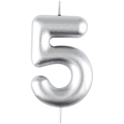 Свеча для торта с держателем MESHU "Цифра 5", 6 см, серебряная, блистер