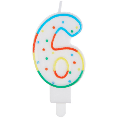 Свеча для торта с держателем MESHU "Цифра 6", 8,5 см, блистер