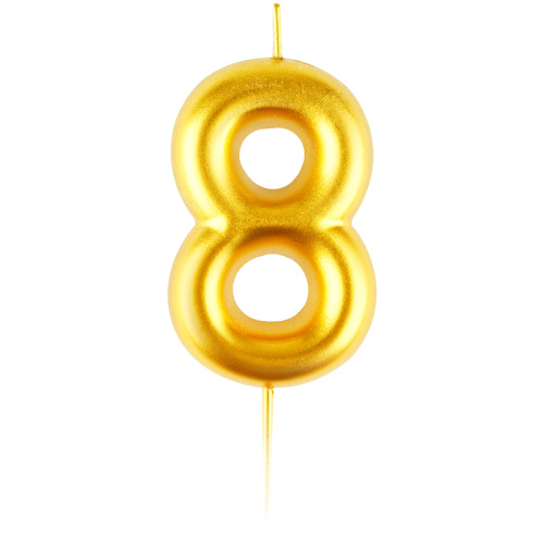 Свеча для торта с держателем MESHU "Цифра 8", 6 см, золотая, блистер