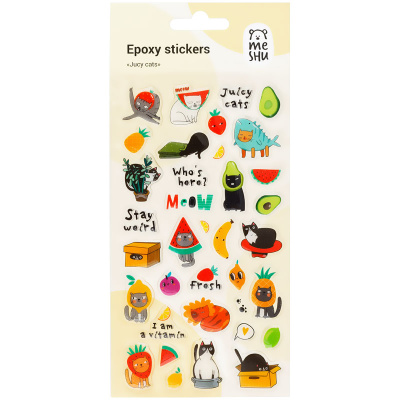 Наклейки гелевые MESHU "Jucy cats", 10*22см, 36 наклеек
