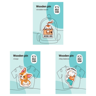 Набор деревянных значков MESHU "Sports animals", каширование, 3 шт