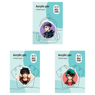 Набор акриловых значков MESHU "Dream guys" 3 шт, прямая УФ-печать