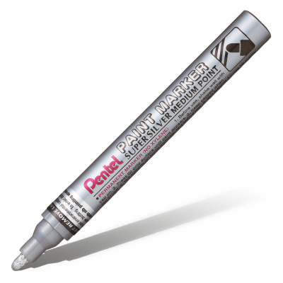 Маркер перманентный Pentel "Paint" 4,5 мм, с круглым наконечником, алюминиевый корпус, серебрянный