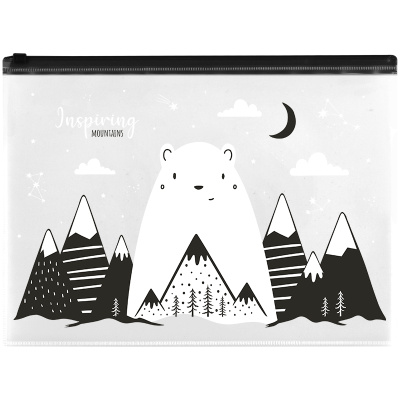 Папка-конверт на молнии MeShu "Inspiring mountains" А4, 150 мкм, прозрачная с рисунком