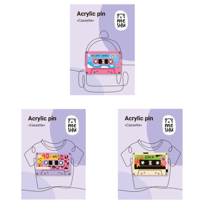 Набор акриловых значков MESHU "Cassettes" 3 шт, прямая УФ-печать