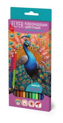 Набор карандашей цветных треугольные, двойные FLYER "Павлин" 12 шт