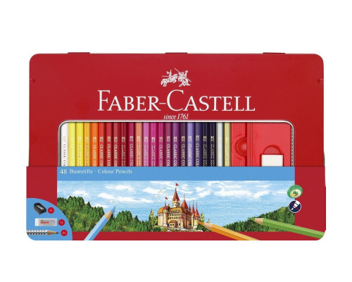 Набор карандашей цветных Faber-castell "Замок" 48 цв+ 2 черногр. кар.+ точилка + ластик, в металле