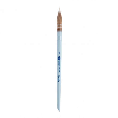 Кисть из колонка и белой синтетики №8 круглая "Белые ночи" ручка короткая голубая матовая со скосом