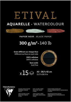 Альбом-склейка для акварели Clairefontaine "Etival" Torchon 29,7х42 см 15 л 300 г, черная бумага