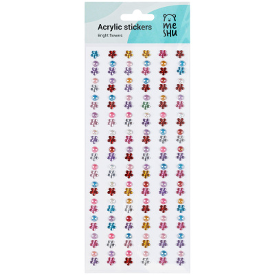 Наклейки акриловые MESHU "Bright flowers", 25*10 см, стразы, 150 наклеек, инд. уп., европодвес