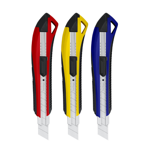 Нож канцелярский Berlingo "Razzor 300" 18 мм, auto-lock, металл. направл., мягкие вставки, желтый, е