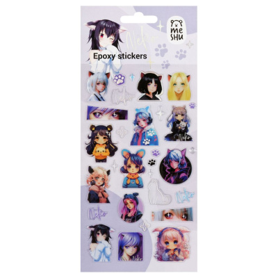 Наклейки гелевые MESHU "Neko", 10*23 см, пакет европодвес