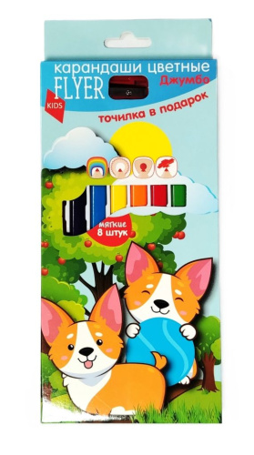 Набор карандашей цветных джумбо FLYER "КОРГИ" 8 цветов, толщина грифеля 5 мм