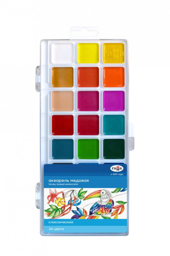 Набор акварели Гамма "Классическая" медовая, 24 цвета, без кисти, европодвес, пластик