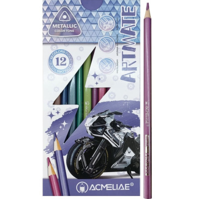 Наборкарандашей цветных металлик ACMELIAE "Metallic Artmate" 12 цв, в картонном футляре