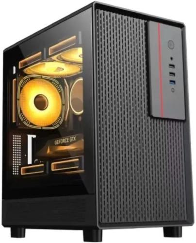 Корпус mATX ACCORD M3301 черный, без БП, боковая панель из закленного стекла, USB 2.0, USB 3.0, USB 3.1, USB Type-C, audio