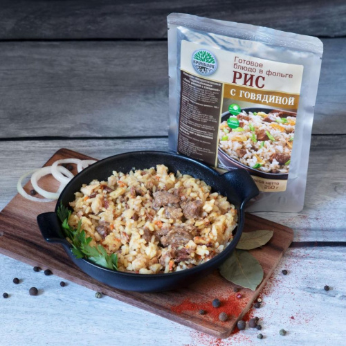 Консервы мясорастилельные стерилизованные рубленные "Каша рисовая с говядиной"