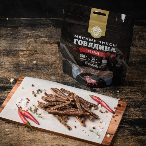Сушеный продукт из мяса говядины "Чипсы Острые" категория А
