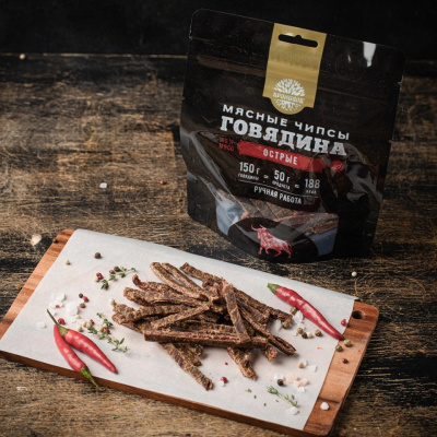 Сушеный продукт из мяса говядины "Чипсы Острые" категория А
