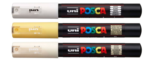 Набор маркеров POSCA PC-1M, 3 шт, белый/слоновая кость/соломенно-желтый, в блистере