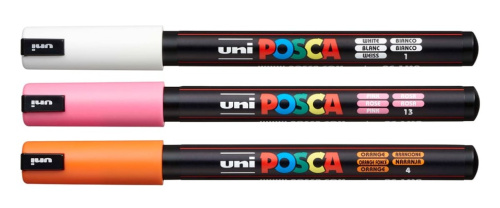 Набор маркеров POSCA PC-1M, 3 шт,R, белый/оранжевый/розовый, в блистере