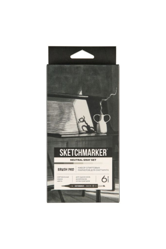 Набор маркеров Sketchmarker "Brush Pro Neutral Gray Set" 6 цветов в картонной упаковке