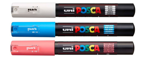 Набор маркеров POSCA PC-1M, 3 шт, белый/голубой/кораллово-розовый, в блистере